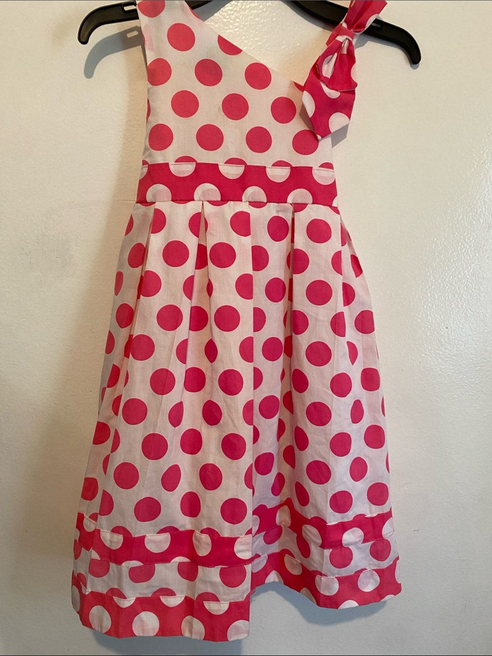 Girls' Pink Polka Dot One-Shoulder Summer Dress